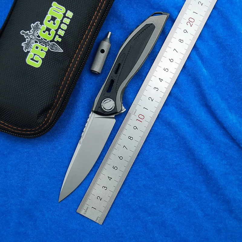 

Green thorn Neon folding knife D2 blade bearing G10 Titanium 3D handle camping outdoor fruit knife practical folding knife EDC