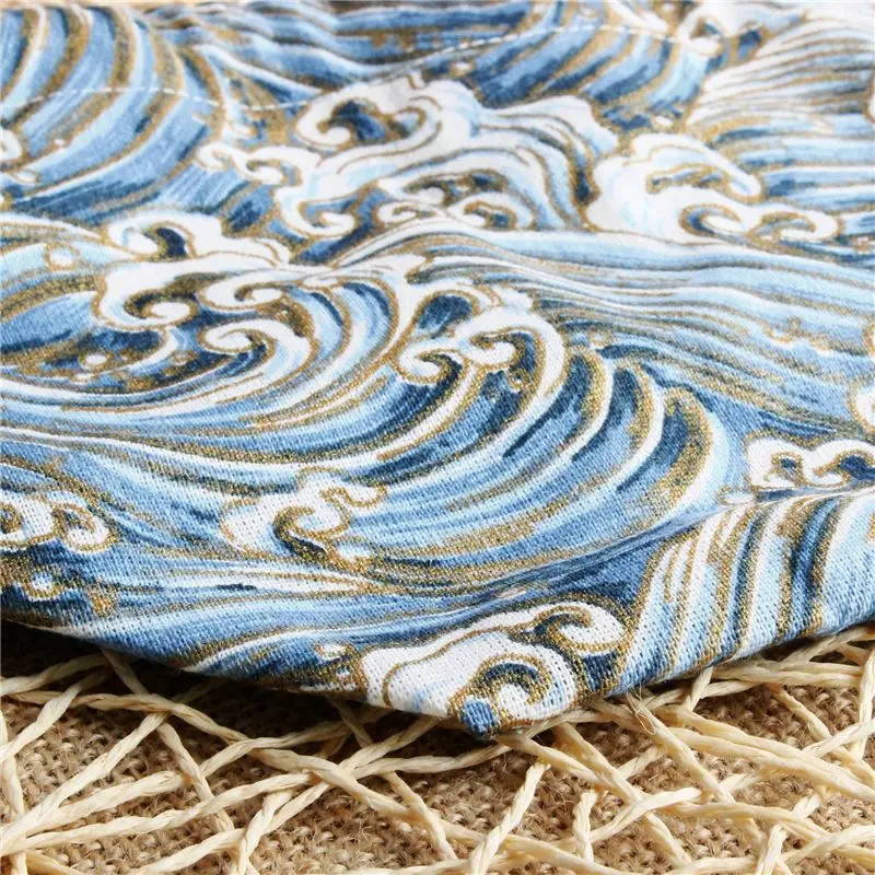 PACGOTH винтажный Японский стиль синяя волна узор холст шнурок Ланч сумка свежесть