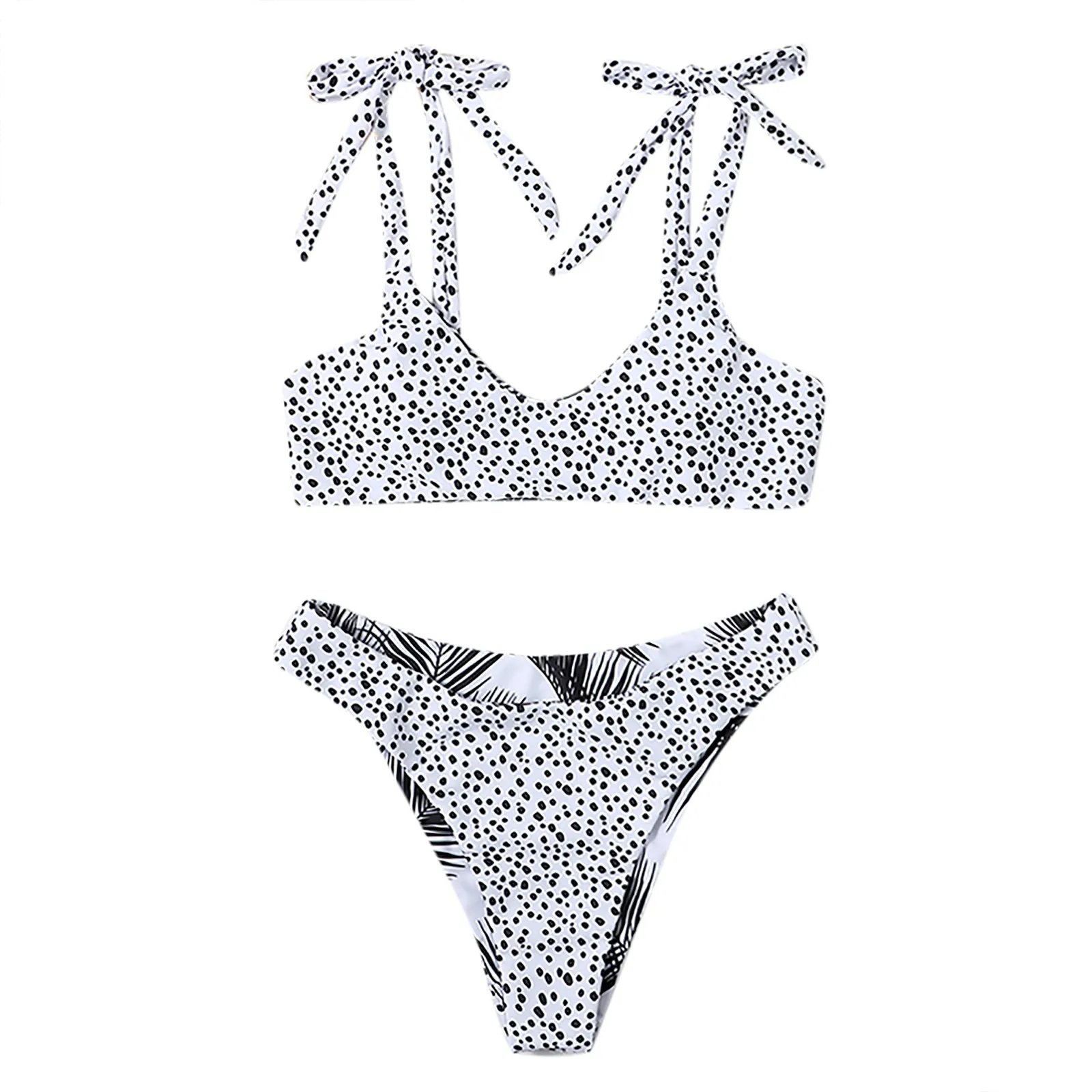 

2021 Women Two Piece Swimsuit Bandage Dot Print Backless Bikini Set Beachwear Beachwear Swimsuit Female Swimwear women biquini