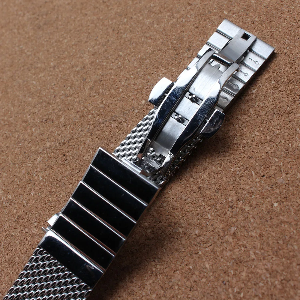 

Silver Watchband Accessories Mens Bracelet Fashion Shark Mesh Style Straps18mm 20mm 22mm 24mm for Brand Watches Butterfly clasps