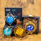 Аниме брелок GENSHIN IMPACT Mondstat Snezhaya Liyue Inazuma COS Wendi Xiao, кольцо для ключей, светящееся кольцо Бог глаз, оригинальная игрушка