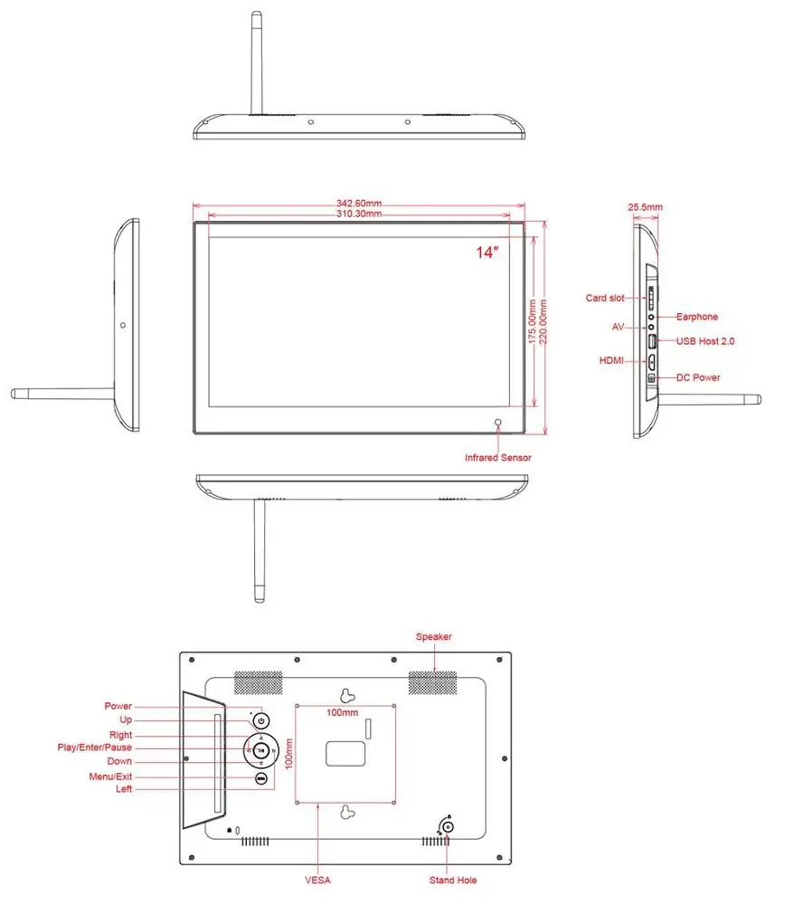 

hd video display 14 inch digital photo frame with motion sensor