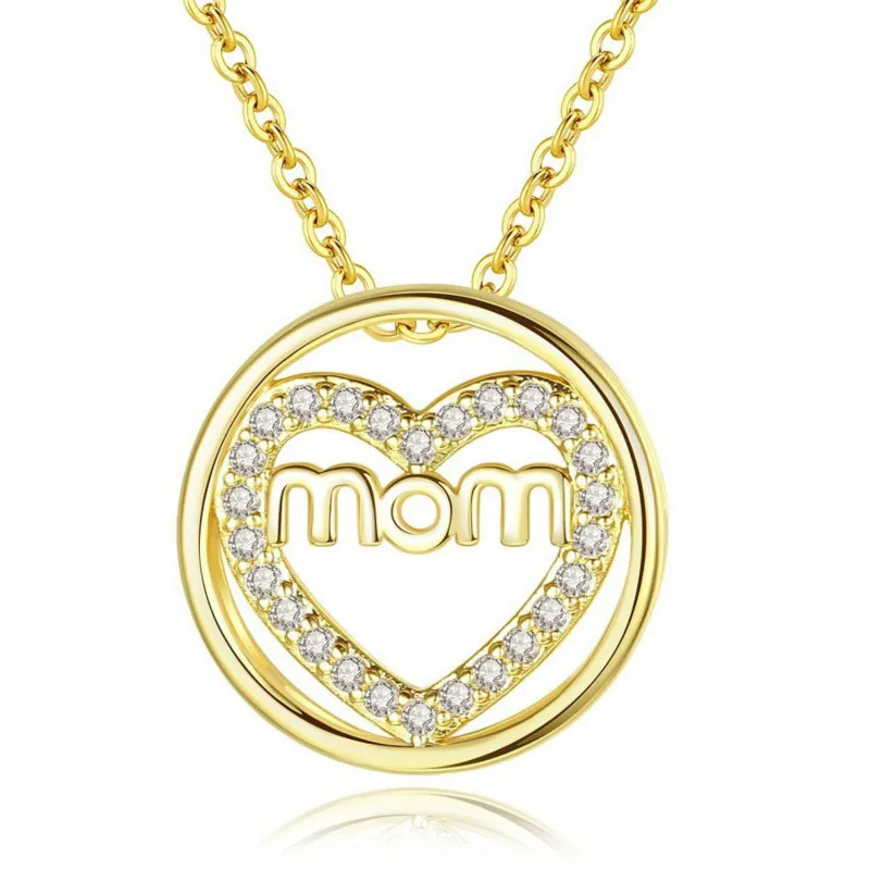 Подарок на день матери модное золотое ожерелье с кулоном Love MOM циркониевое в
