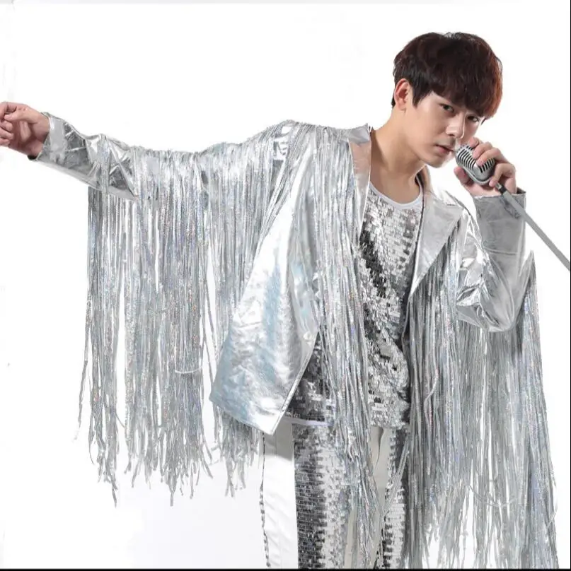 S 5XL новая мужская одежда для ночного клуба певец бар DJ GD рок панк серебряная