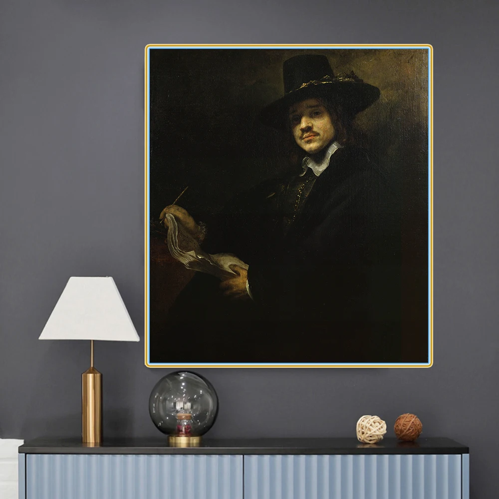 

Portrait of a Young Artist by Rembrandt Canvas Oil Painting Famous Artwork Poster Picture Wall Decor Home Living room Decoration