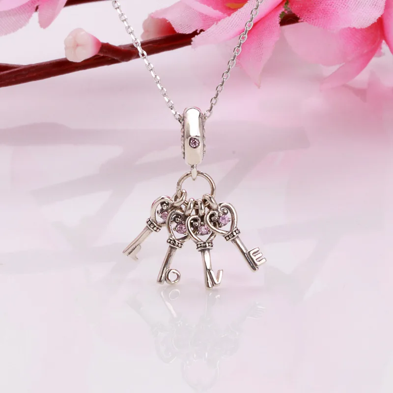 

S925 Silver Key of Love Shake Charm Red CZ DIY Bracelet Accessories