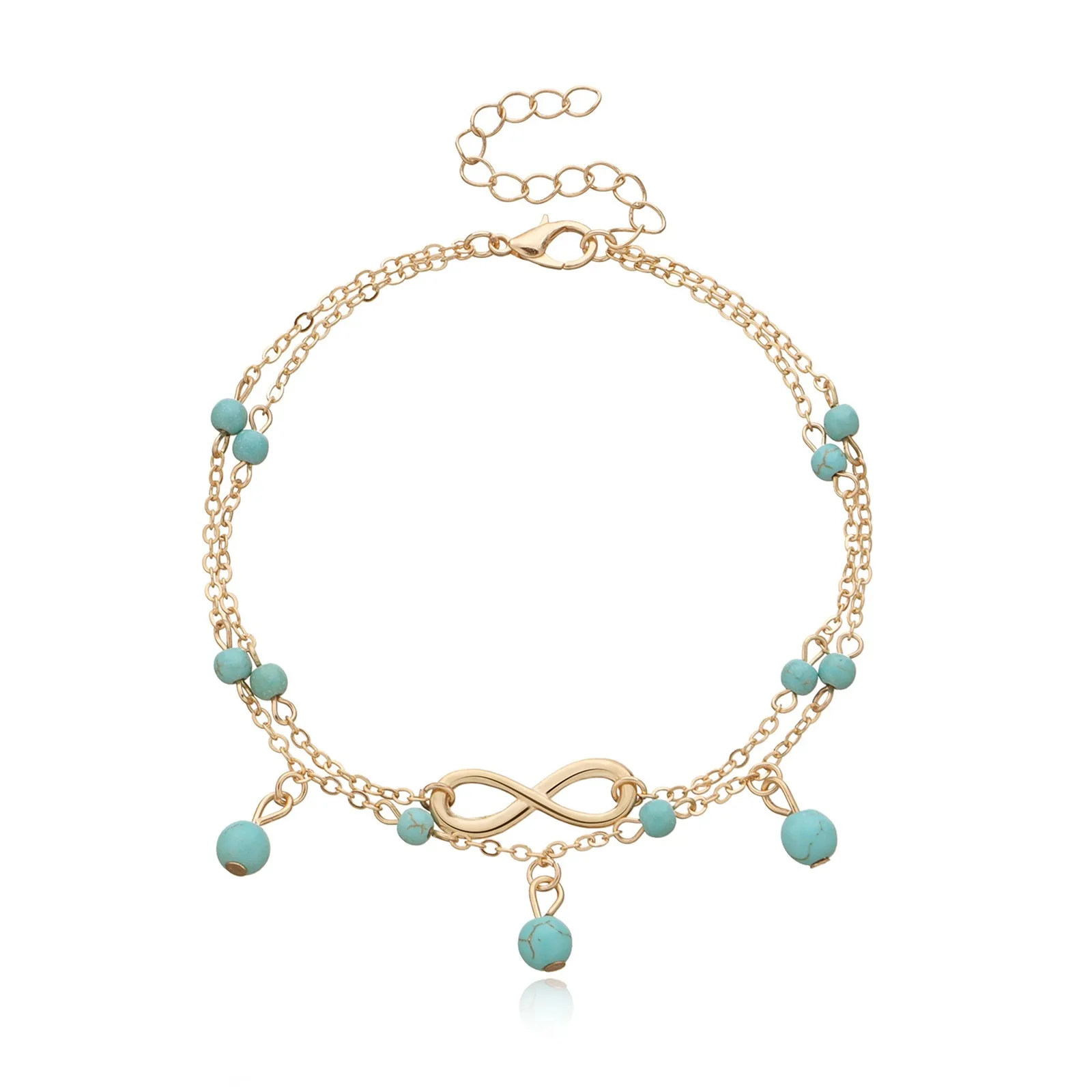 

2021 Boho Female Double Layered Anklets Barefoot Sandals Imitation Pearl Foot Jewelry Anklets On Foot Ankle Bracelets For Women