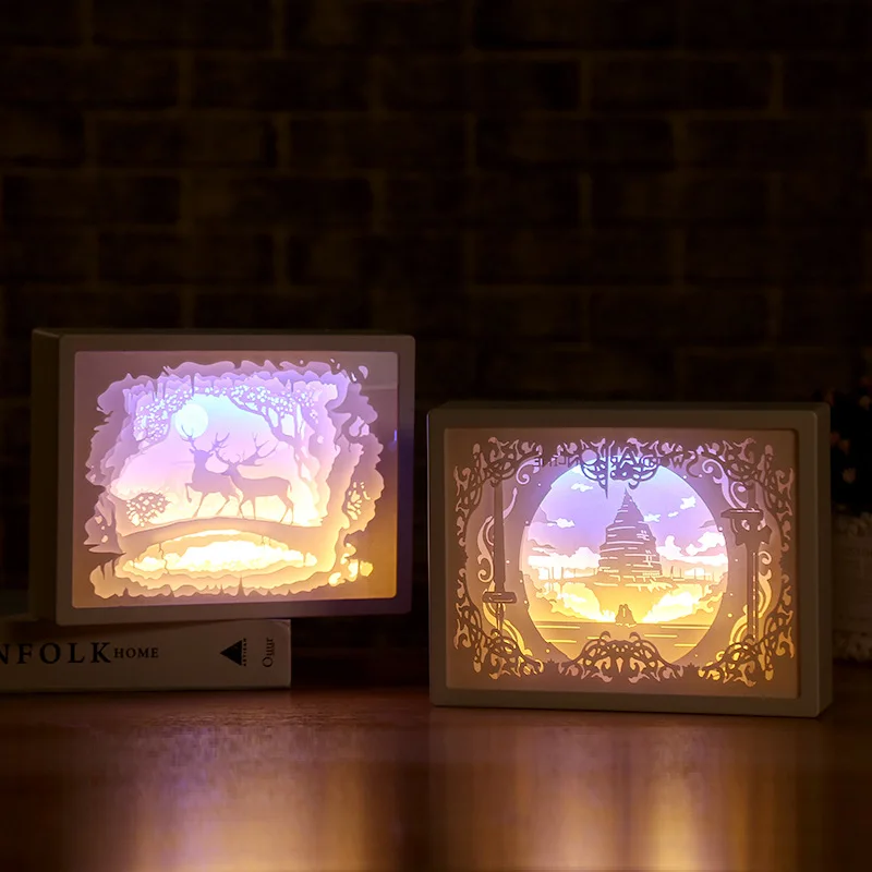 

Art Decoration 3D Paper Carving Light Lamp LED Gift for Home Bedroom Bedside can CSV