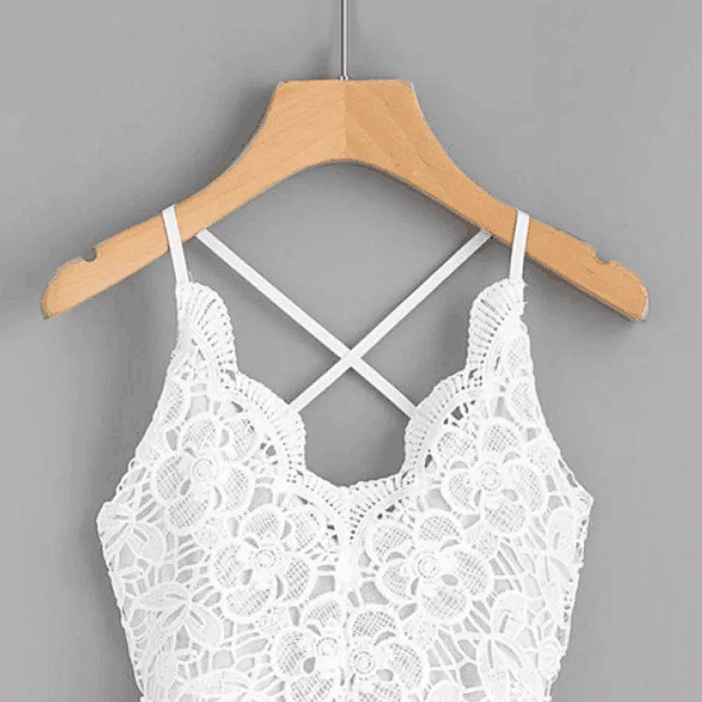 Летний женский кружевной комбинезон без рукавов с цветочным принтом и открытой