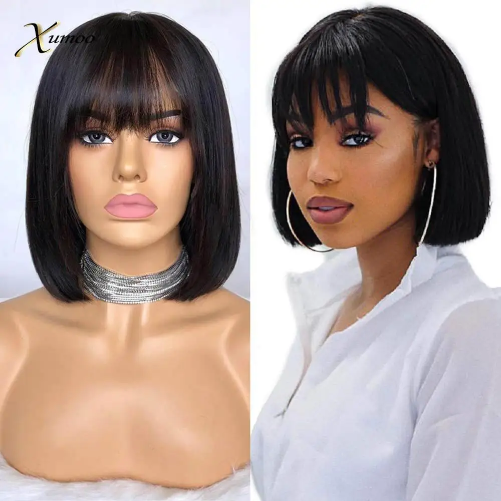 Парик XUMOO с черными короткими бобами на сетке спереди челкой дешевый парик из
