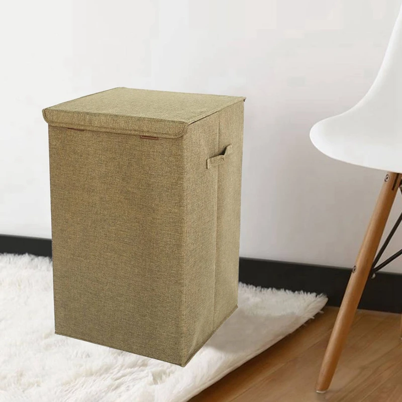 

2 Pcs Cotton Laundry Basket with Cover Bathroom Laundry Basket Kitchen Storage Basket, Coffee & Cream-Coloured