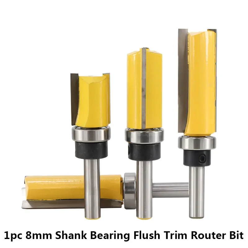 

1pc 8mm Shank Bearing Flush Trim Router Bit For Wood Tungsten Carbide End Mill 20/25/38/50mm Woodworking Milling Cutter