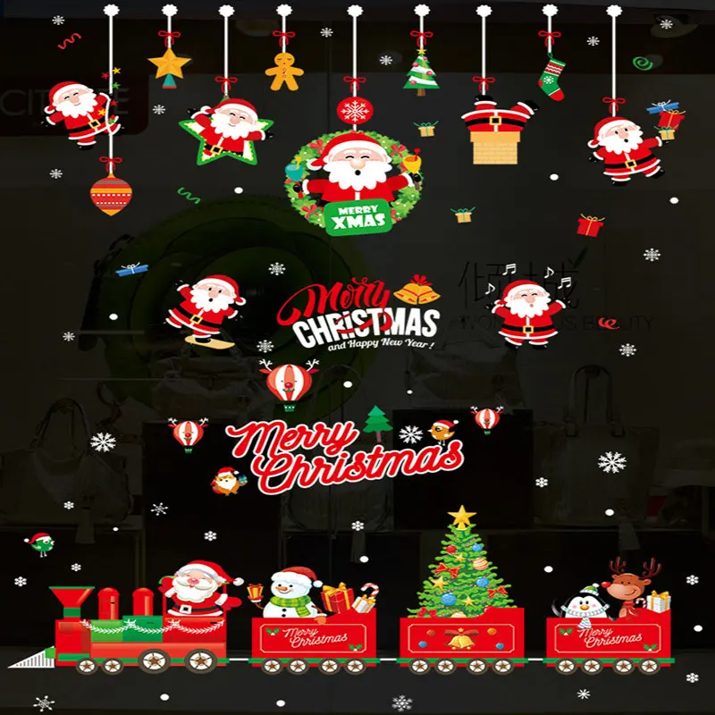 Рождественские наклейки сделай сам окна витрина стекло фестиваль Санта фрески