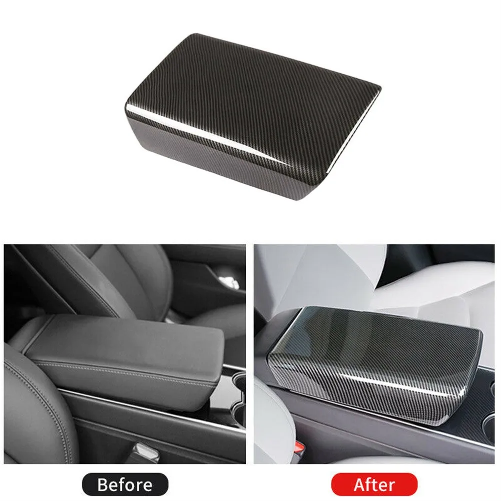 

111Car Armrest Box Panel Cover Sticker Carbon Fiber For Tesla Model 3 2017-2019 Y 2020 Auto Interior Accessories