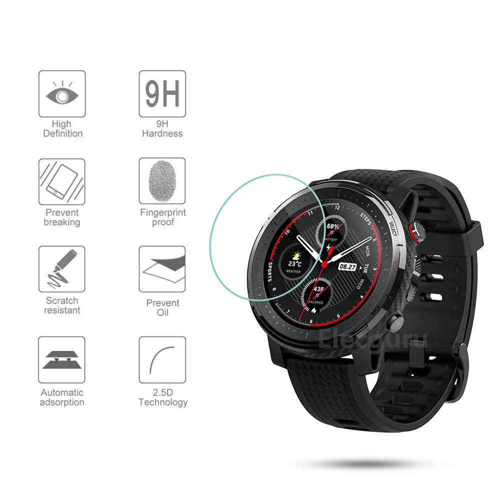 Защитная пленка для экрана Amazfit Stratos 3 gps Smart Watch, 9H закаленное стекло 2.5D Защита от царапин пузырьковая Защитная пленка для экрана