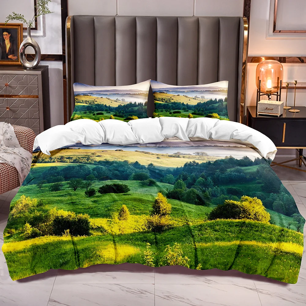 

Пододеяльник с 3D рисунком природных гор, мягкое постельное белье с принтом зеленых гор, одеяло, чехол с застежкой-молнией внутри, угловые Га...
