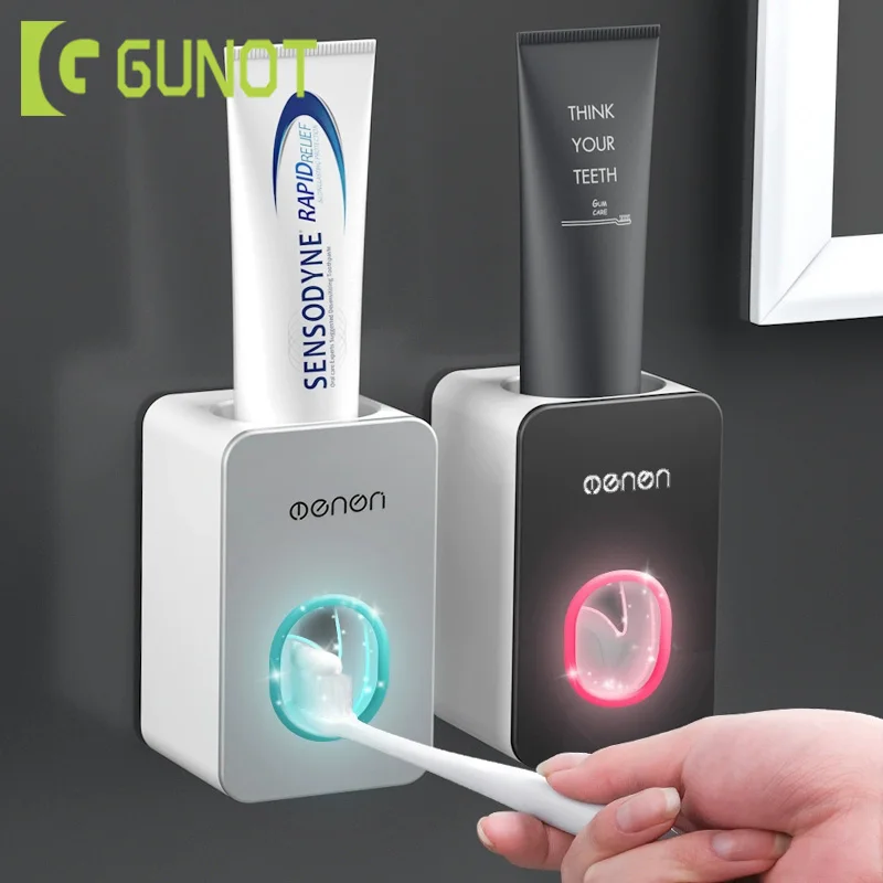 GUNOT Automatic Toothpaste Dispenser Wall Mounted Stand Home Dust-proof Toothpaste Lazy Dispenser Bathroom Accessories Set