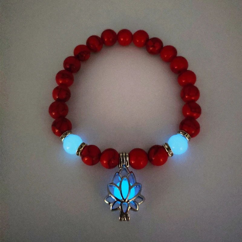 Fashion luminous lotus string bracelet logo beaded men and women dark jewelry charm | Украшения и аксессуары