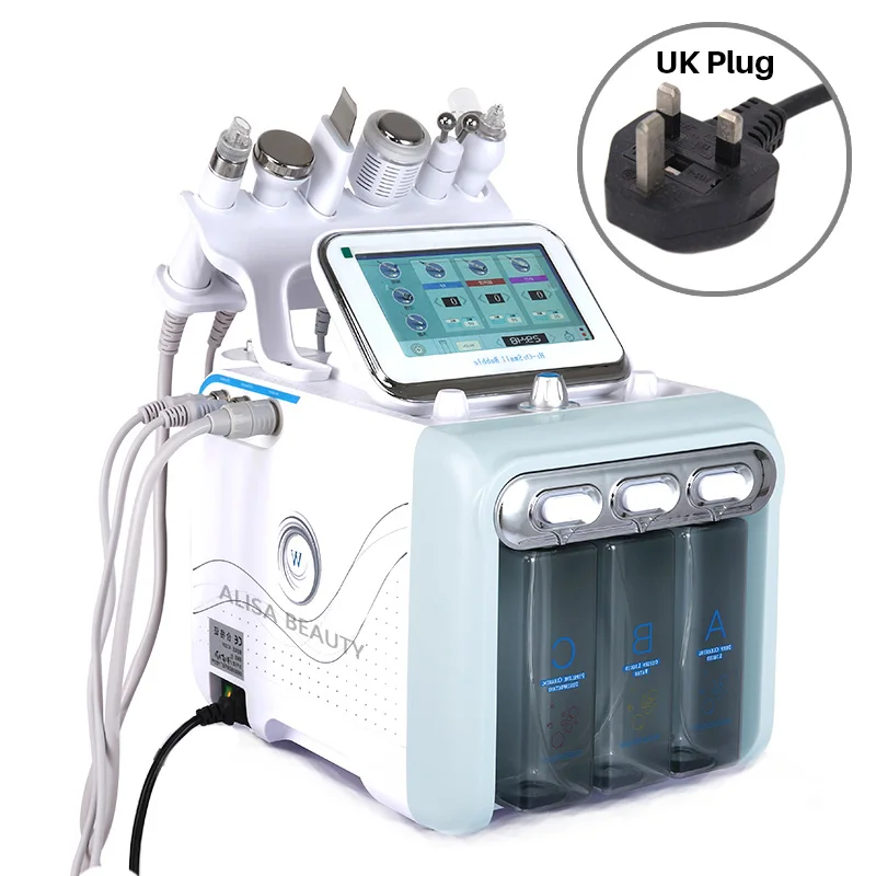 UK Plug Pro 6 в 1 Гидра дермабразия Aqua Peel чистый уход за кожей био светильник RF вакуумная Очистка лица Гидро Вода кислородная струя очистка машина - Цвет: UK Plug