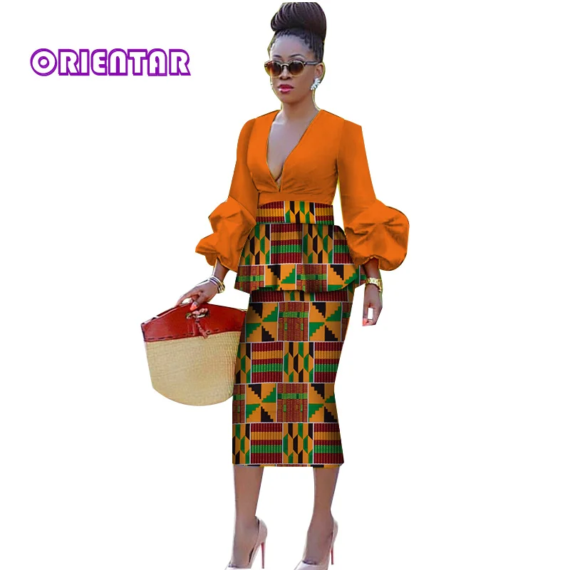 Комплект женской Африканской юбки с глубоким V-образным вырезом и пышными