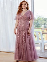 plus size prom dresses romantic shimmery v neck ruffle sleeves ever pretty 2022 classic maxi long evening gowns vestidos de gala