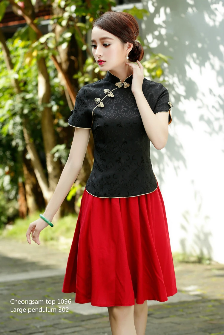 Sheng Coco Black China Blouse Women Traditional Chinese Shirt Clothing Chinese Jacquard Cotton Cheongsam Shirt Flower Buckle Top