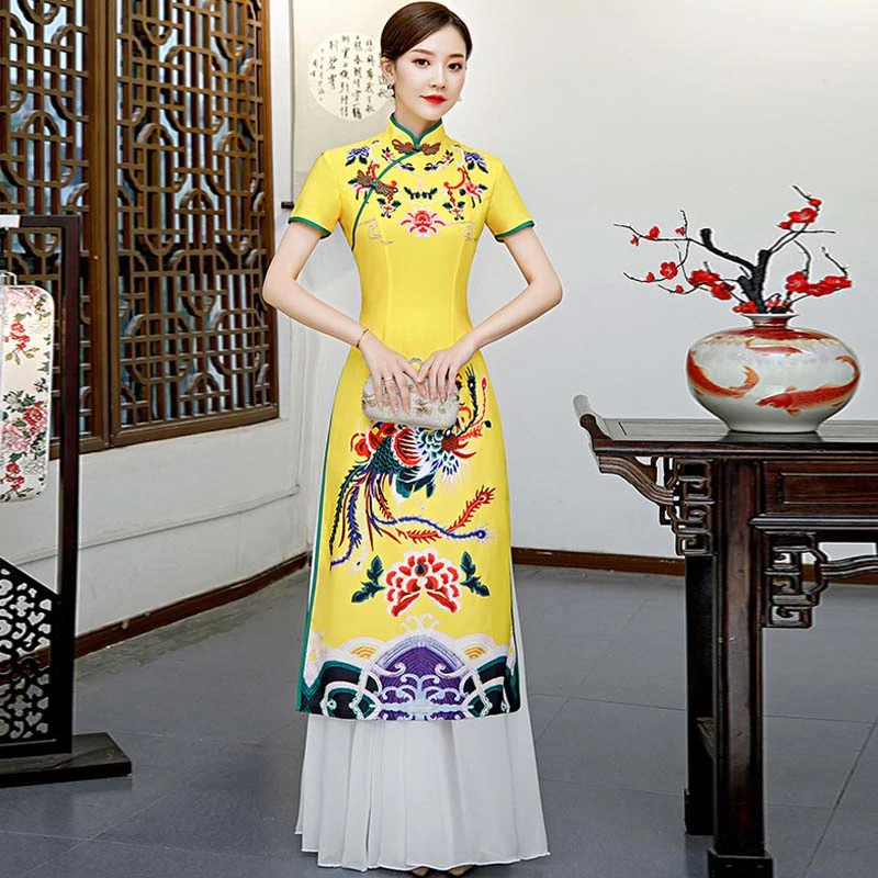 2020 Ao Dai вьетнамское длинное платье чонсам Женская традиционная китайская одежда