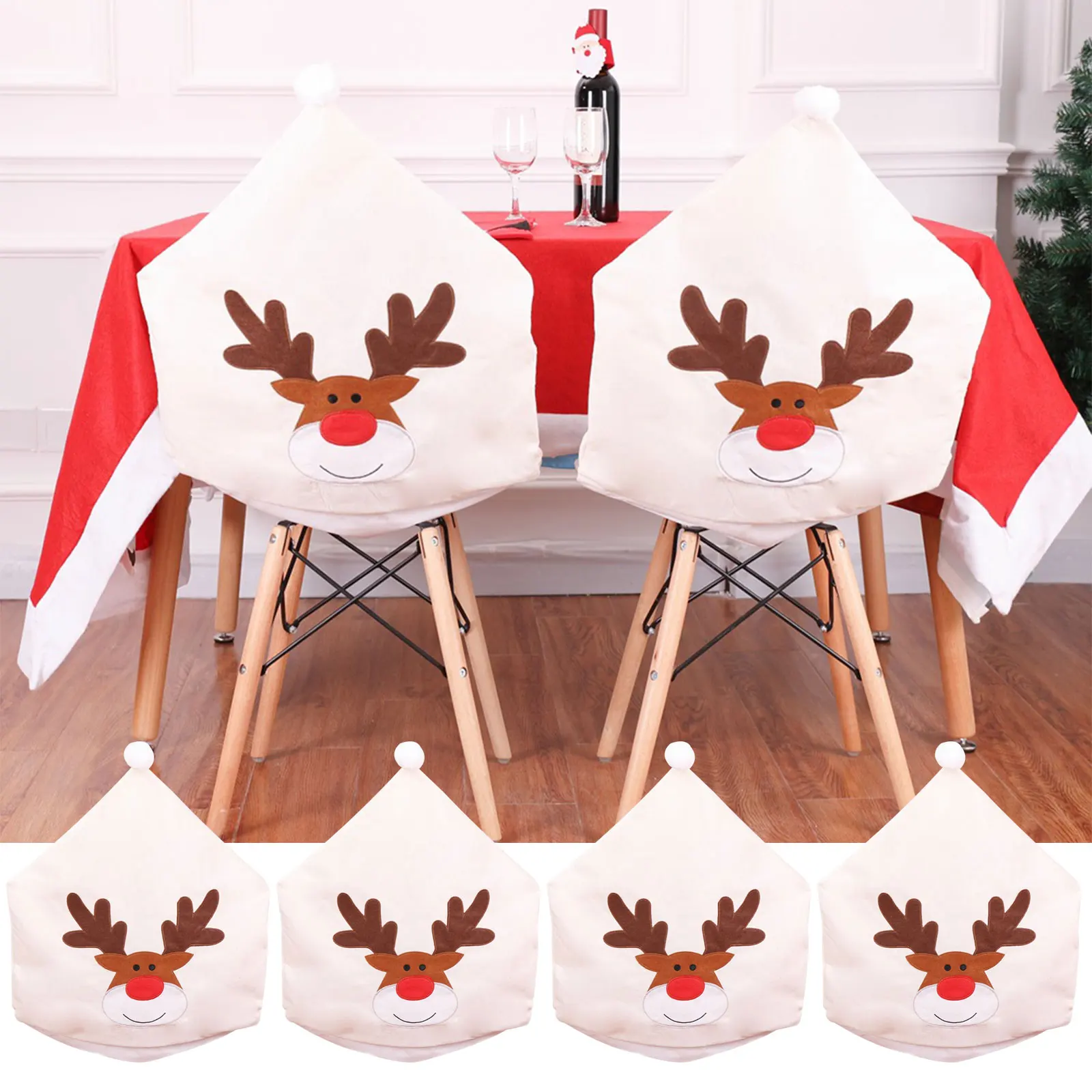 

4pcs Christmas Chair Cover Dinner Table Red Santa Claus Hat Chair Back Cover Christmas Decoration Home Party Decor Supplies
