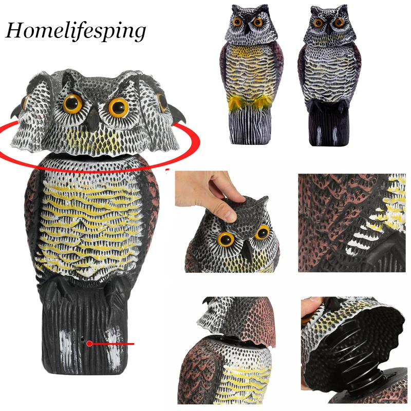

Realistic Bird Scarer Plastic Owl Scarecrow with Rotating Head and Sound for Garden Yard Bird Repellent Outdoor Pest Control