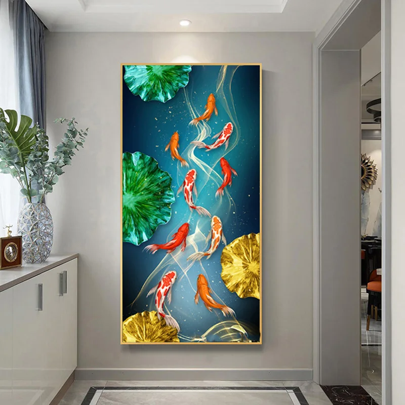

Modern Gold Koi Fishes Animal Wall Art Canvas Painting Landscape Ocean Posters and Prints Wall Pictures for Living Room Decor