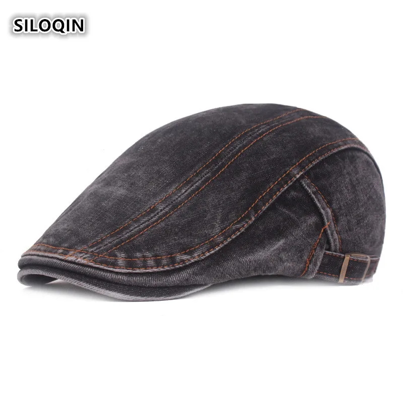 

SILOQIN Autumn Fashion Men's Washed Denim Cotton Berets Adjustable Size Vintage Women Hats Retro Literary Youth Brand Tongue Cap