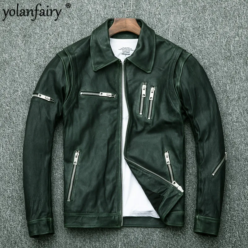 Мужская кожаная куртка винтажная байкерская из натуральной овечьей кожи