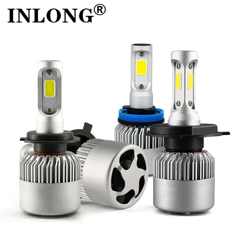 Inlong H4 H7 H11 H1 H3 9005 9006 COB автомобилей светодиодный лампы Hi Lo Луч 72 Вт 8000LM 6500 К фар авто
