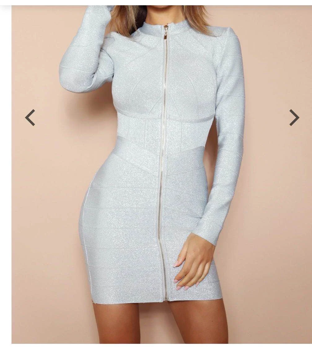 

2021 newAutumn and winter 2020 fashion high end long sleeve slim waist elastic dress commuter women's skirt