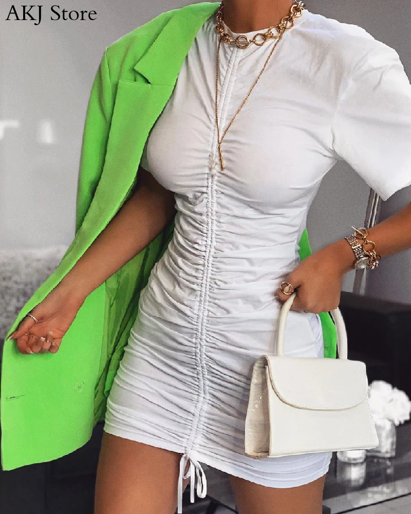 

Women Sexy Short Sleeve Drawstring Mini Dress