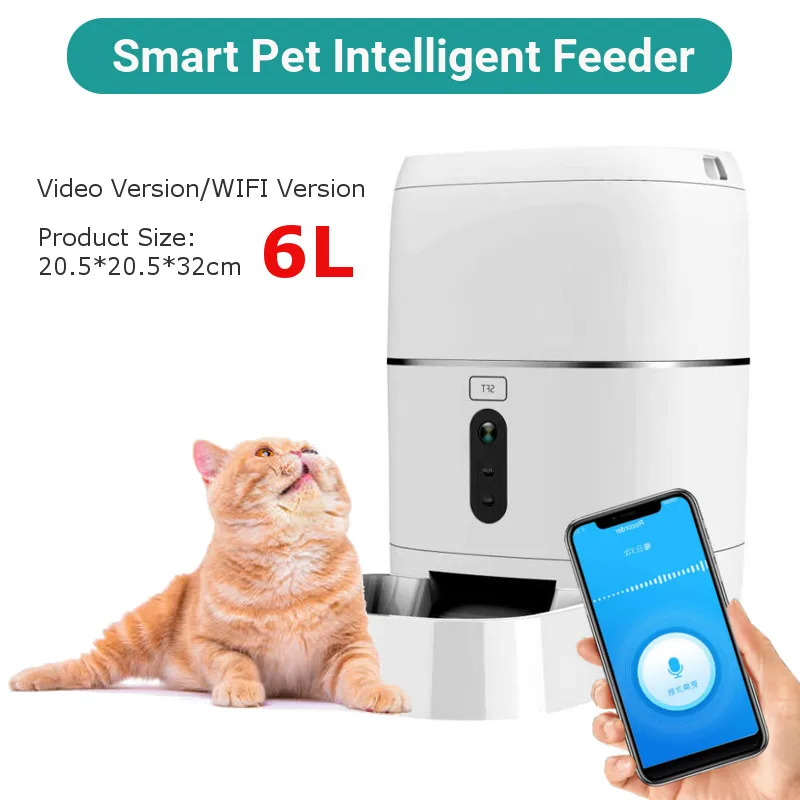 Automático para Animais de Estimação Gato e Cão Dispensador de Alimentação Vídeo Wifi Versão Grande Capacidade Alimentador Inteligente Comida Tigela Controle Remoto App Timer – 6l