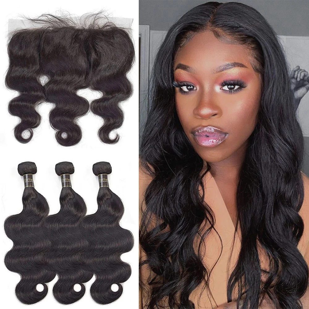 

Human Hair Weave Bundles With Frontal Closure Body Wave Virgin Brazillian Hair Extension Pre Plucked Long For Black Women
