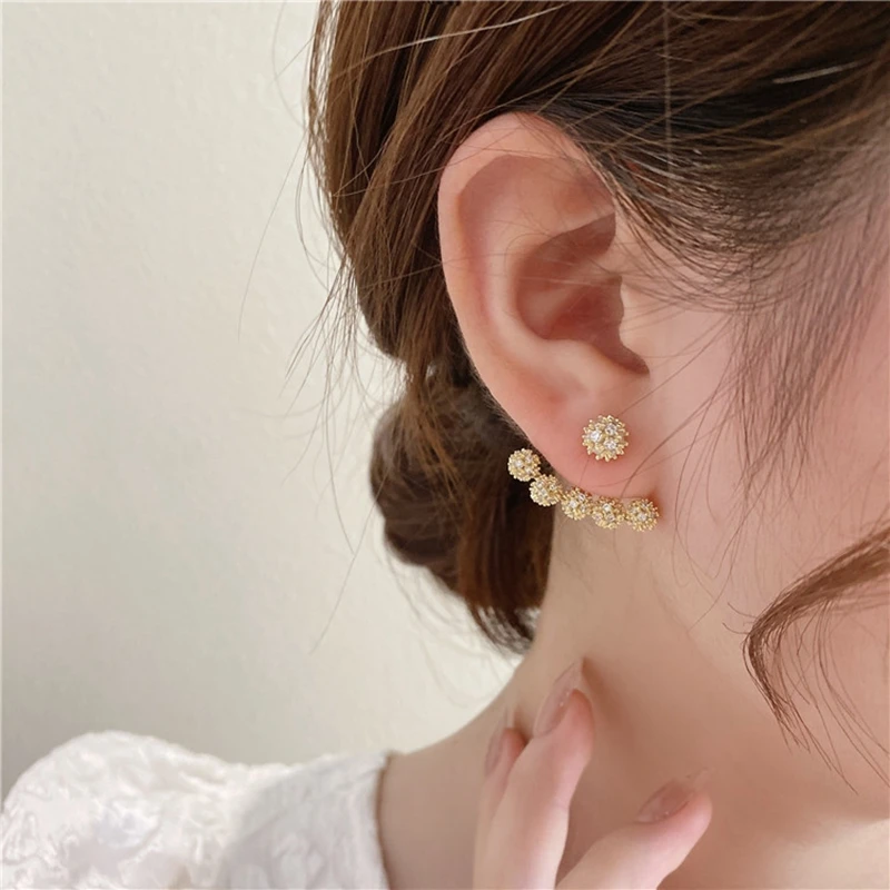 

MENGJIQIAO Korean Cute Delicate Metal Zircon Ball Drop Earrings For Women Fashion Gold Color After Hanging Pendientes Jewelry