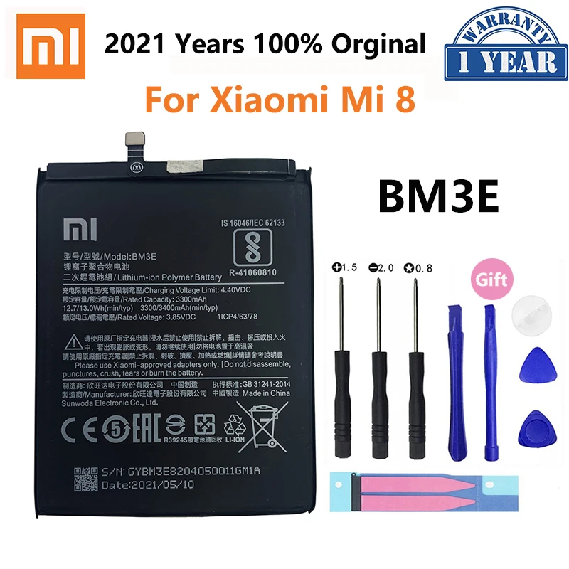 

Xiao Mi Original Phone Battery BM3E For Xiaomi Xiaomi8 Mi 8 Mi8 M8 Real 3400mAh High Quality Batterie Bateria
