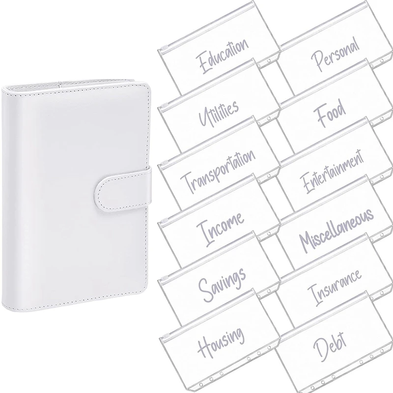 

A6 PU Leather Notebook Magnetic Personal Planning Binder with 12 Binder Pockets Binder Zipper Folder for Bill Planner