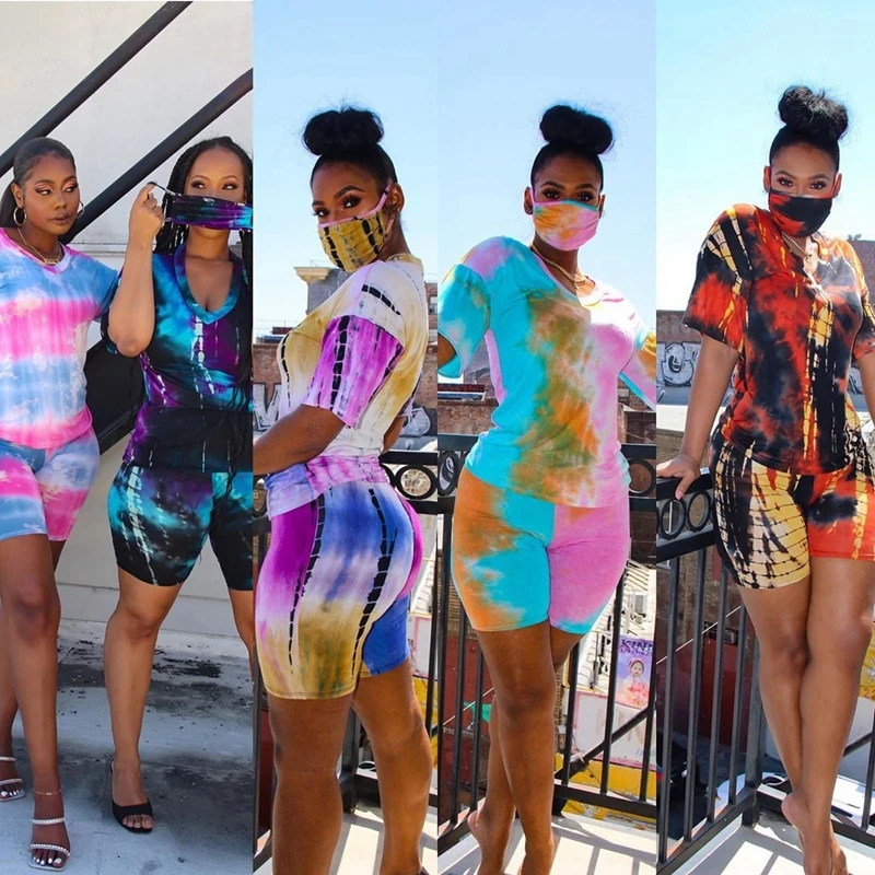 Женский спортивный костюм Tie Dye повседневный комплект из двух предметов топ и