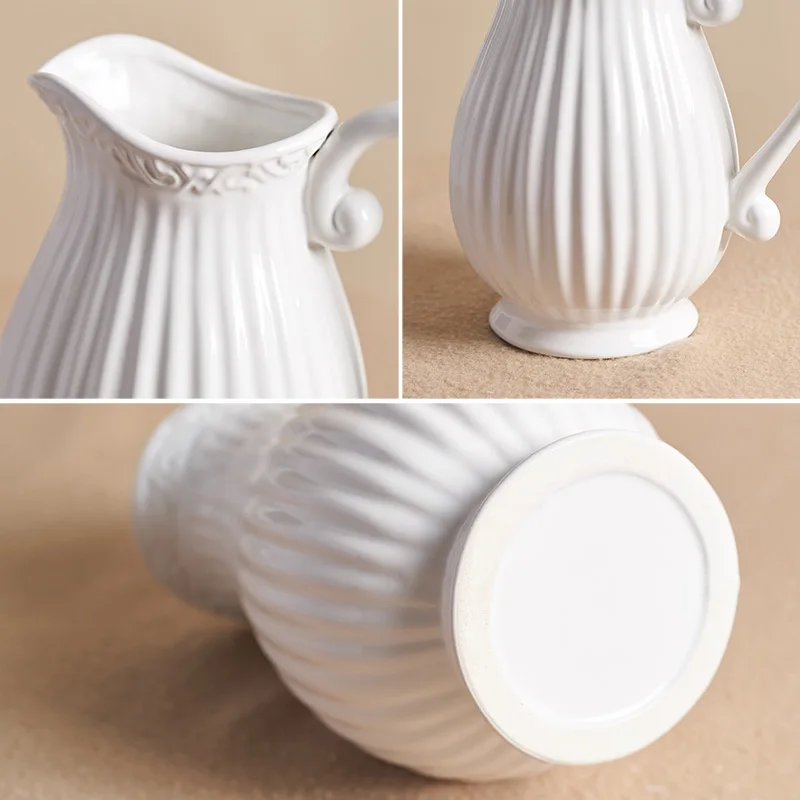 

Country Style Creativity Desktop Vase Vintage White flower pot Garden Watering Ceramic Kettle Flower Vase Pot wedding Home Decor