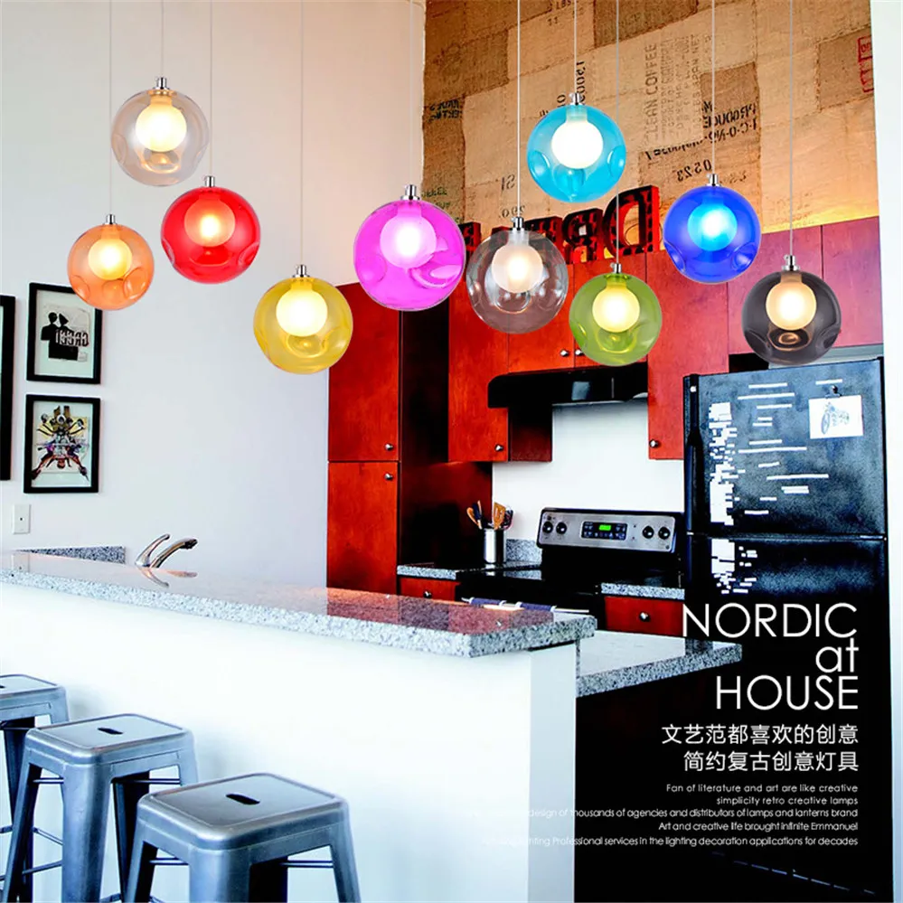 

Nordic Colorful Bubble Glass Pendant Lights For Dining Room Party Bar Bedroom Art Deco Luminaire Design Led Hanging Lamp Spider