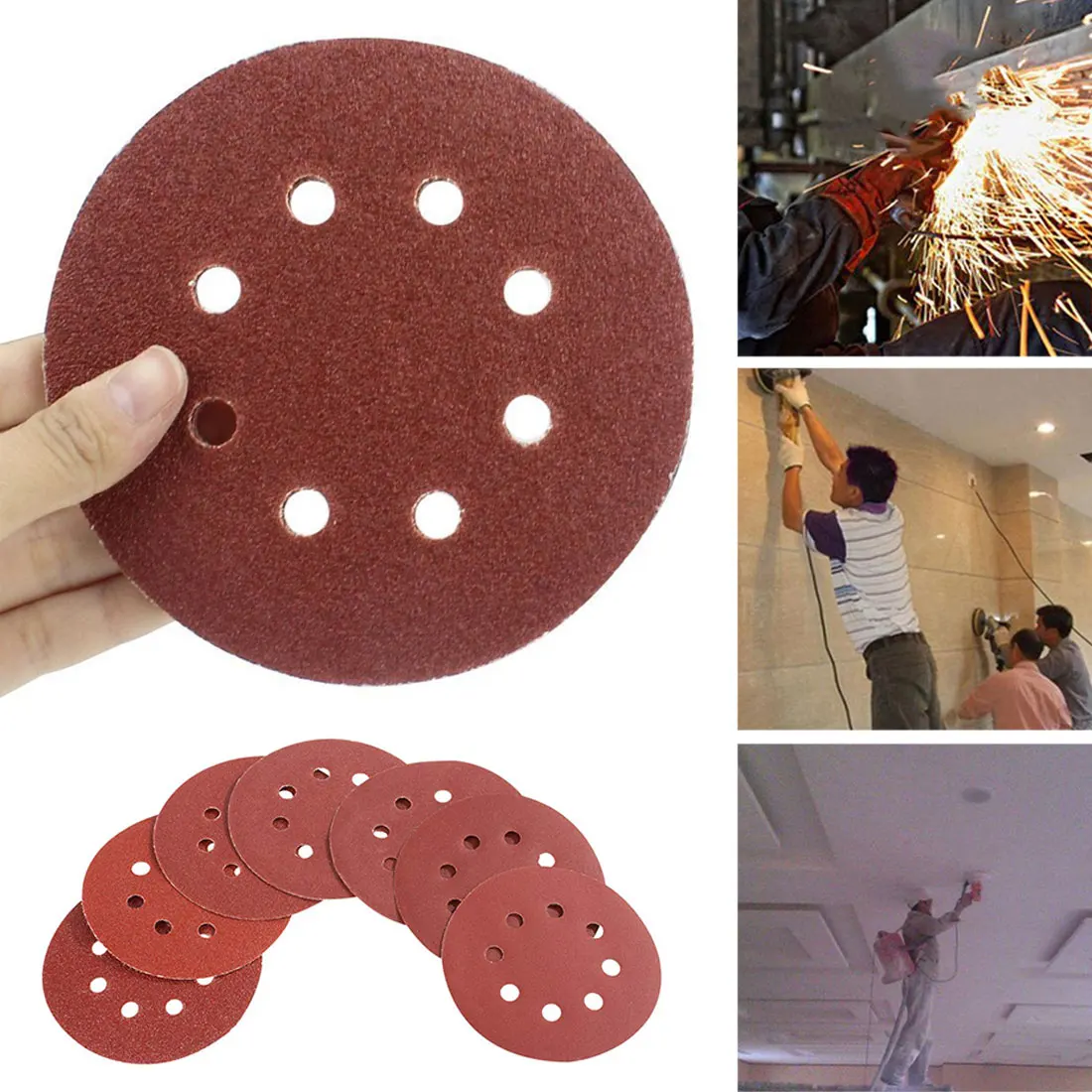 

10pcs 125mm Sandpaper Sanding Discs Hook Loop Sanding Paper Buffing Sheet Sandpaper 8 Hole Sander Polishing Pad