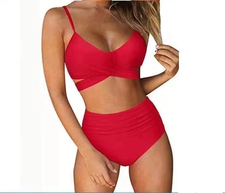 

Swimming Tide 2021 New High Waist Split Swimsuit Bikini Cross Pack B001