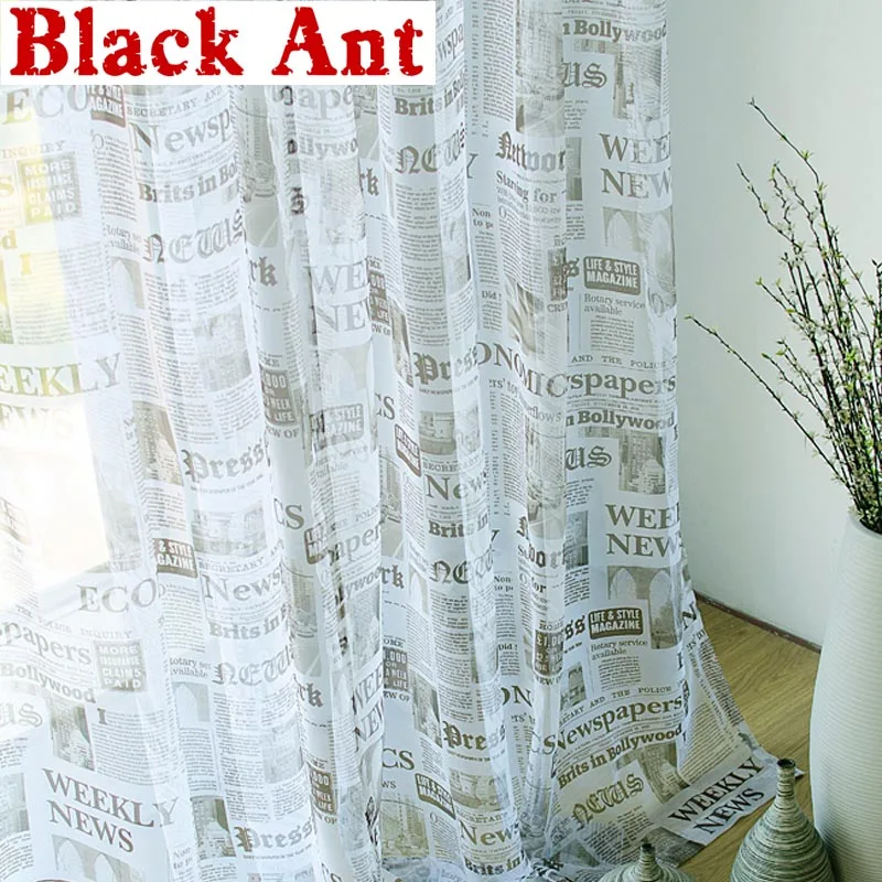 

Classic Newspapers Printed Voile Curtain Modern Simple Window Screen Panel For Living Room Kitchen Sheer Tulle Cortinas X-WP2272