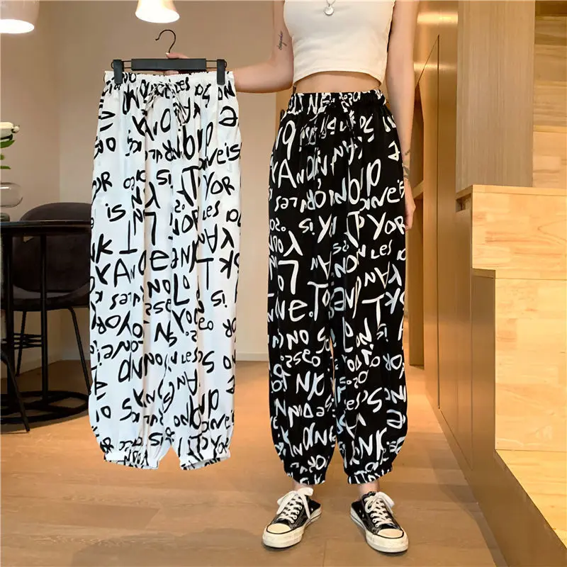 

2021 New Summer Fashion Women Casual Harem Sweatpants Letter Printing Chiffon Pants Female Loose High Waist Trousers X60