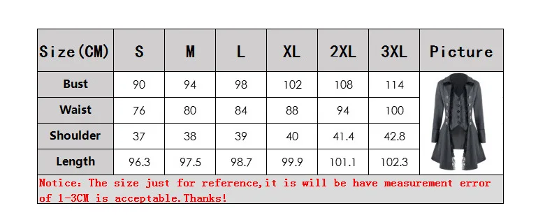 

Women's Medieval Solid Color Long Sleeve Three-Breasted Jacket Irregular Tops Coat Hallowmas Party Cosplay Costume