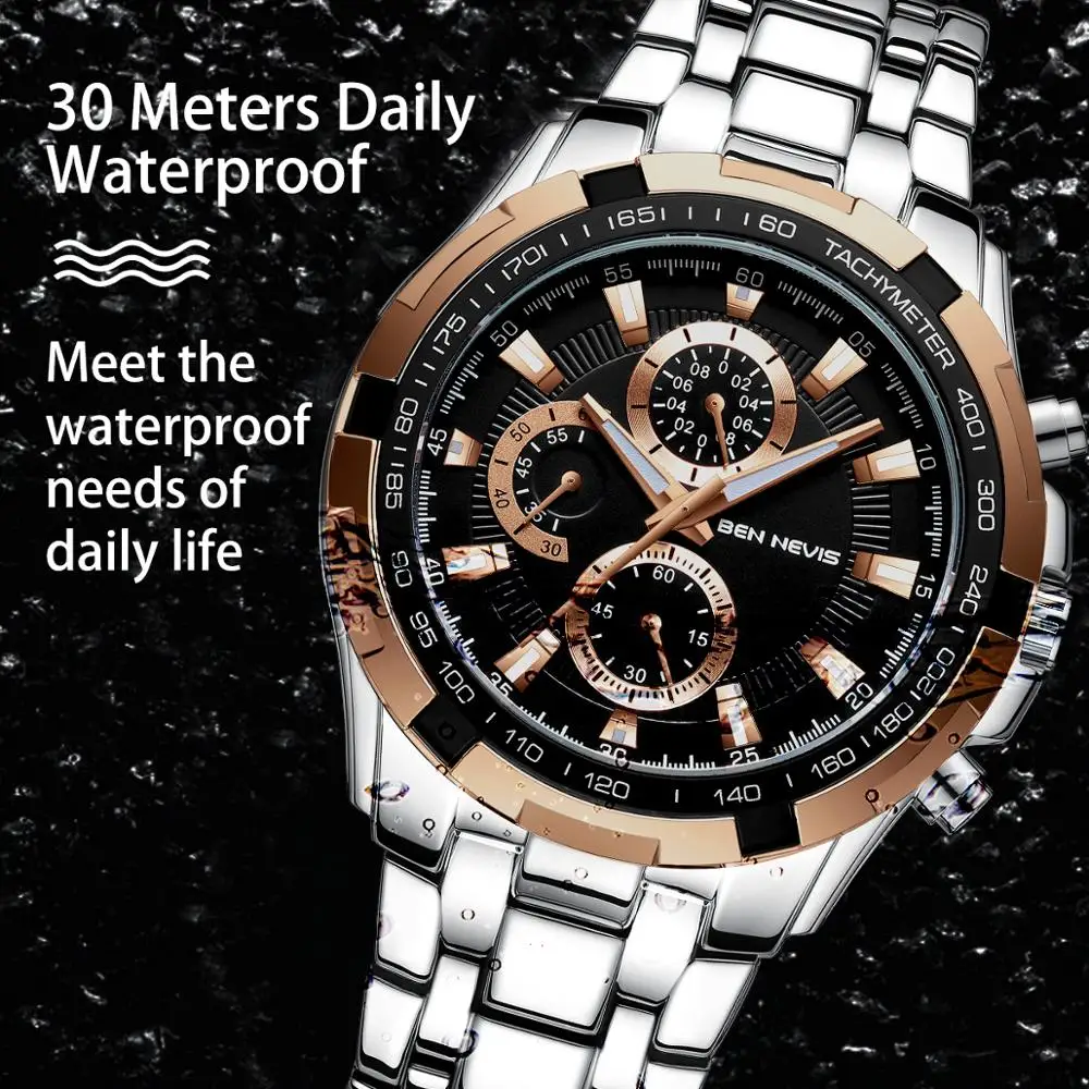 

Men Watches Big Size Waterproof Sport Wrist Watches Chronograph Function Relogio Masculino Gift Box Packing