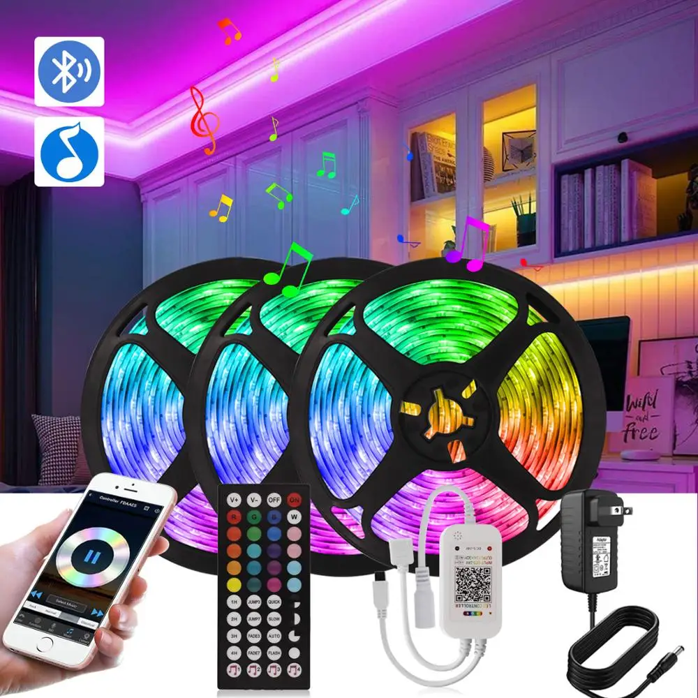 

Color change Led Strips Light 5M 7.5M 10M 15M Flexible Ribbon RGB 5050 Diode Tape Bluetooth Control DC12V Adapter For Home Room